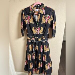 Dizzy Lizzie Miss Maisel Cheetah Black Dress with Floral Print - NWT